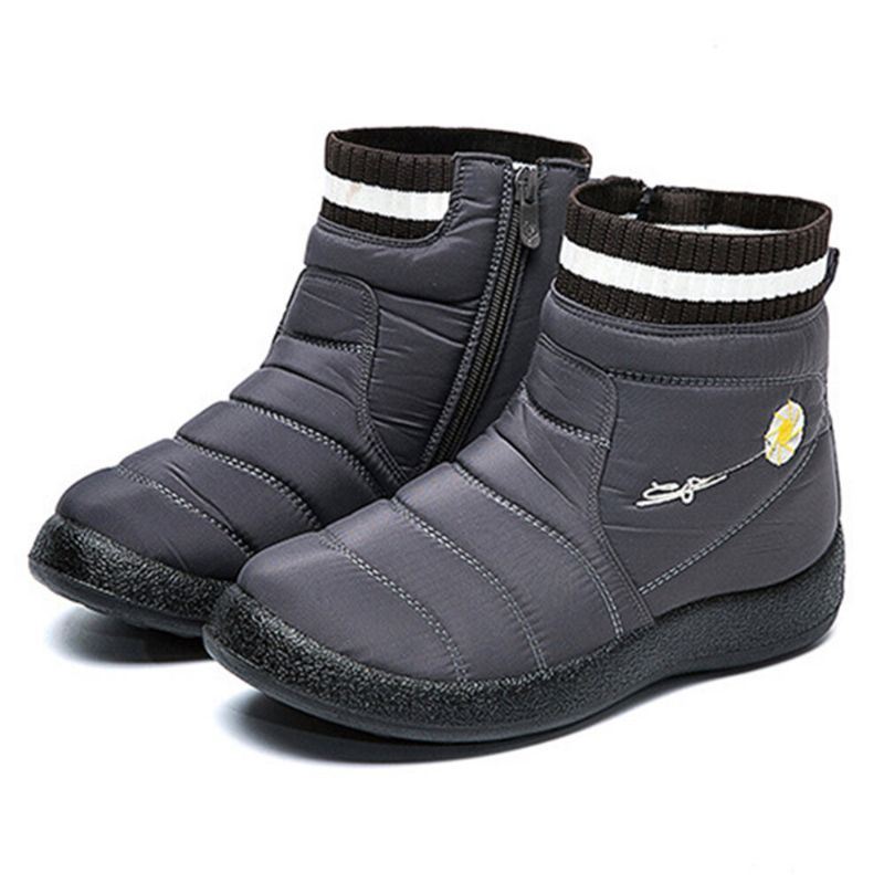 Dames Effen Kleur Daisy Patroon Grote Maat Waterdichte Warme Voering Rits Casual Snowboots