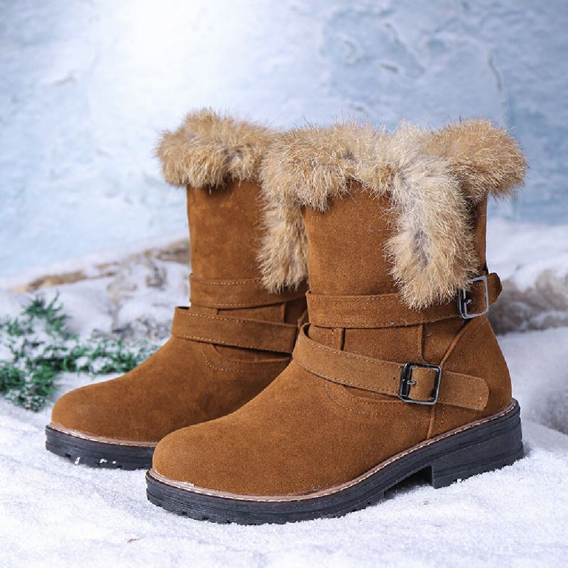 Dames Effen Kleur Ronde Neus Casual Elegante Gesp Fluff Flanging Snowboots