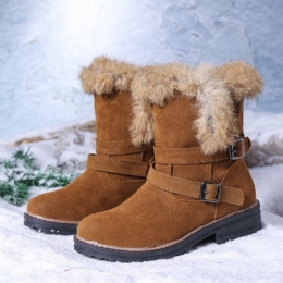 Dames Effen Kleur Ronde Neus Casual Elegante Gesp Fluff Flanging Snowboots