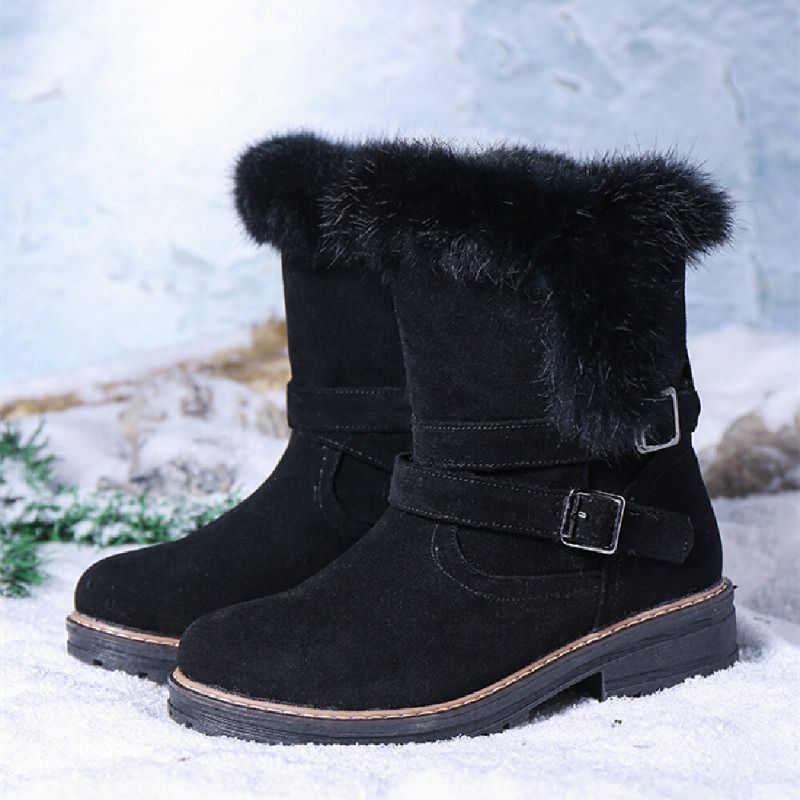 Dames Effen Kleur Ronde Neus Casual Elegante Gesp Fluff Flanging Snowboots