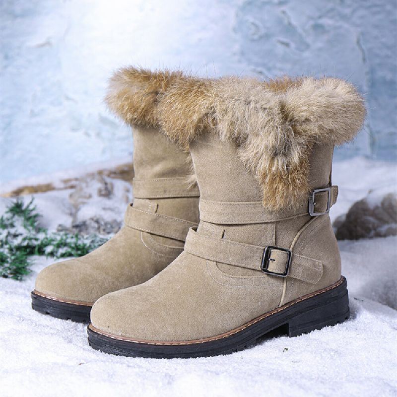 Dames Effen Kleur Ronde Neus Casual Elegante Gesp Fluff Flanging Snowboots