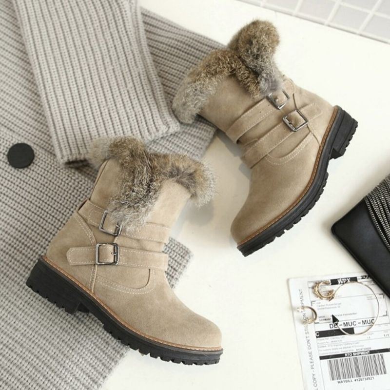 Dames Effen Kleur Ronde Neus Casual Elegante Gesp Fluff Flanging Snowboots