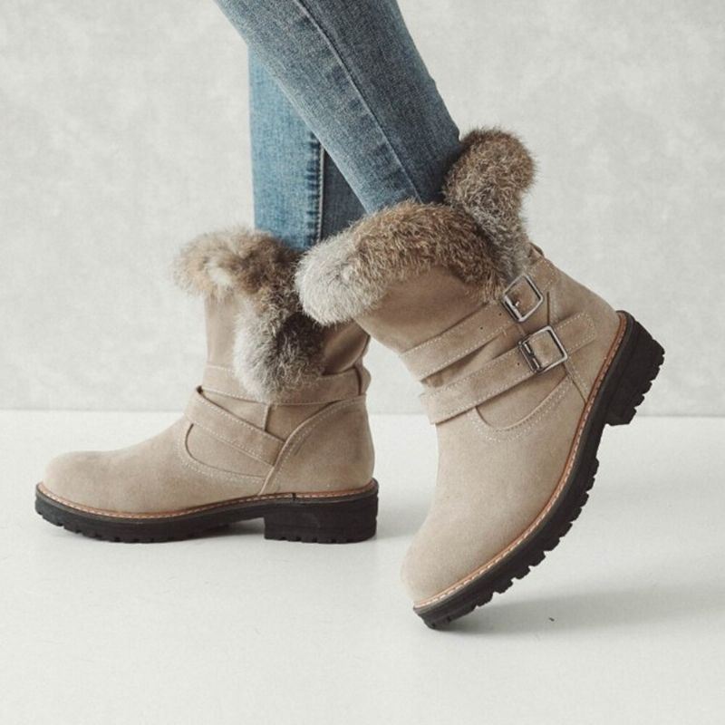 Dames Effen Kleur Ronde Neus Casual Elegante Gesp Fluff Flanging Snowboots