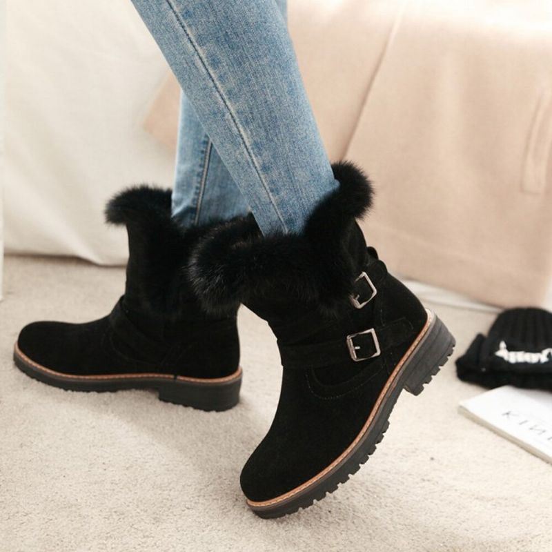 Dames Effen Kleur Ronde Neus Casual Elegante Gesp Fluff Flanging Snowboots