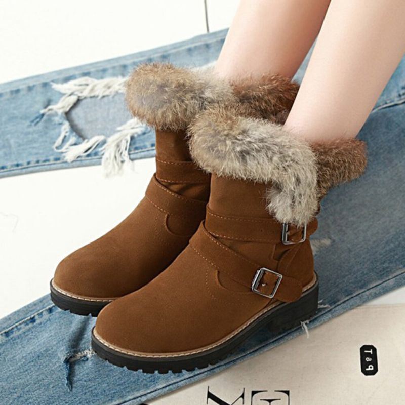 Dames Effen Kleur Ronde Neus Casual Elegante Gesp Fluff Flanging Snowboots