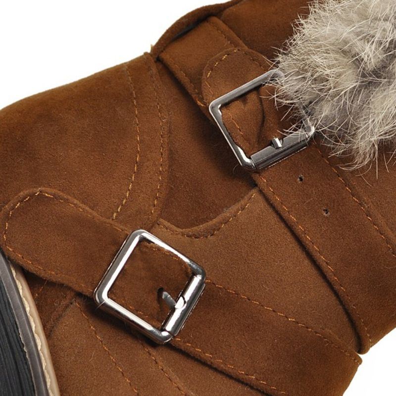 Dames Effen Kleur Ronde Neus Casual Elegante Gesp Fluff Flanging Snowboots