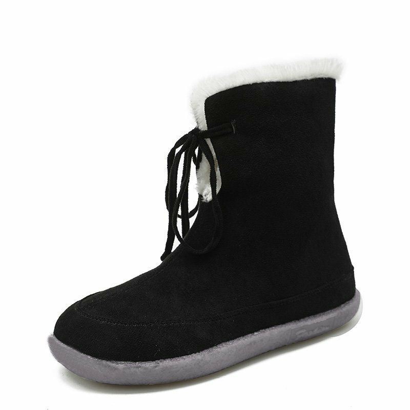 Dames Grote Maat Effen Kleur Synthetische Suède Doorwaadbare Warme Platte Korte Snowboots Met Veters