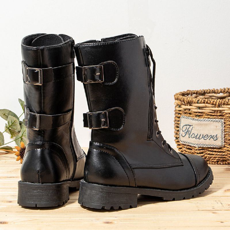 Dames Grote Maat Ronde Neus Veterschoenen Casual Wearable Half-kalf Combat Boots