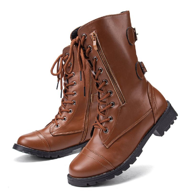 Dames Grote Maat Ronde Neus Veterschoenen Casual Wearable Half-kalf Combat Boots