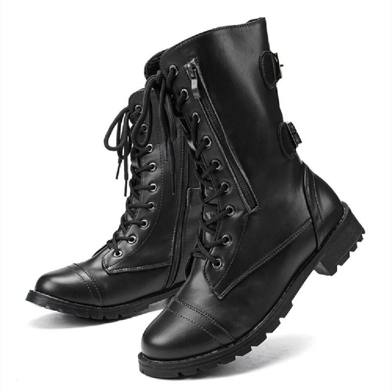 Dames Grote Maat Ronde Neus Veterschoenen Casual Wearable Half-kalf Combat Boots