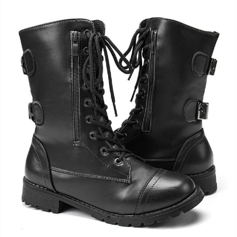 Dames Grote Maat Ronde Neus Veterschoenen Casual Wearable Half-kalf Combat Boots