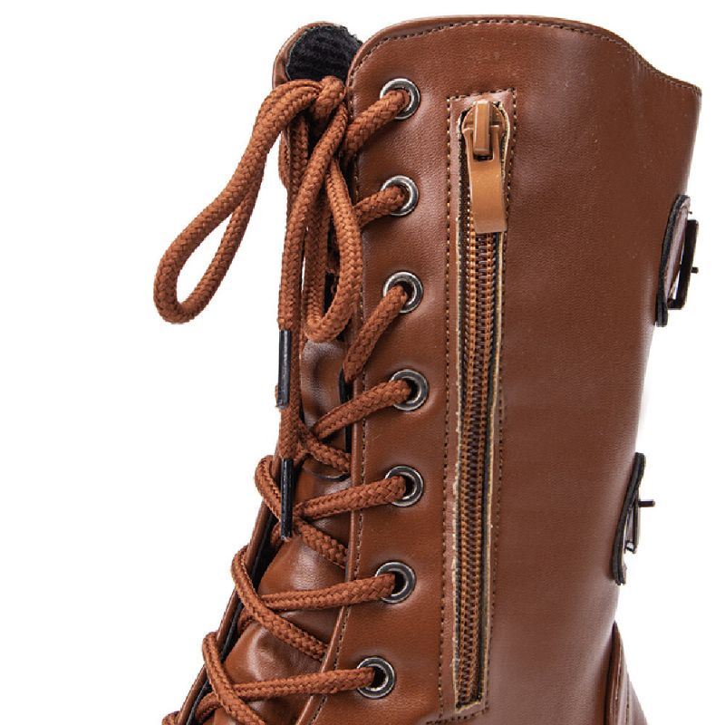 Dames Grote Maat Ronde Neus Veterschoenen Casual Wearable Half-kalf Combat Boots