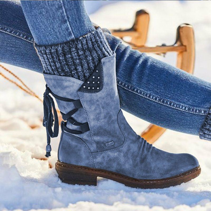 Dames Grote Maten Comfortabele Stiksels Casual Halfhoge Laarzen Snowboots