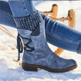 Dames Grote Maten Comfortabele Stiksels Casual Halfhoge Laarzen Snowboots