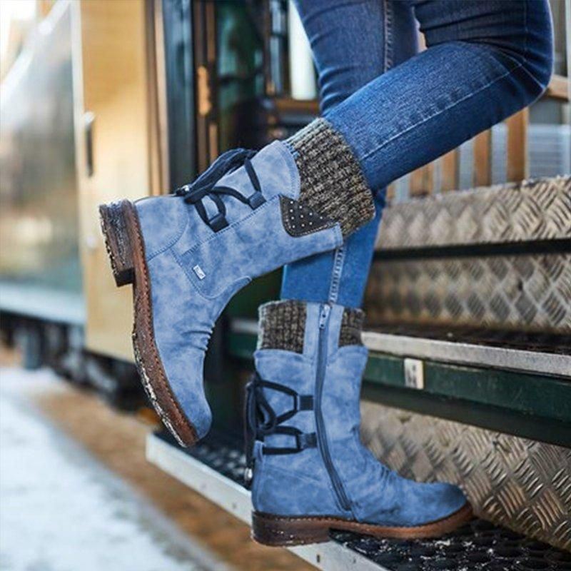 Dames Grote Maten Comfortabele Stiksels Casual Halfhoge Laarzen Snowboots