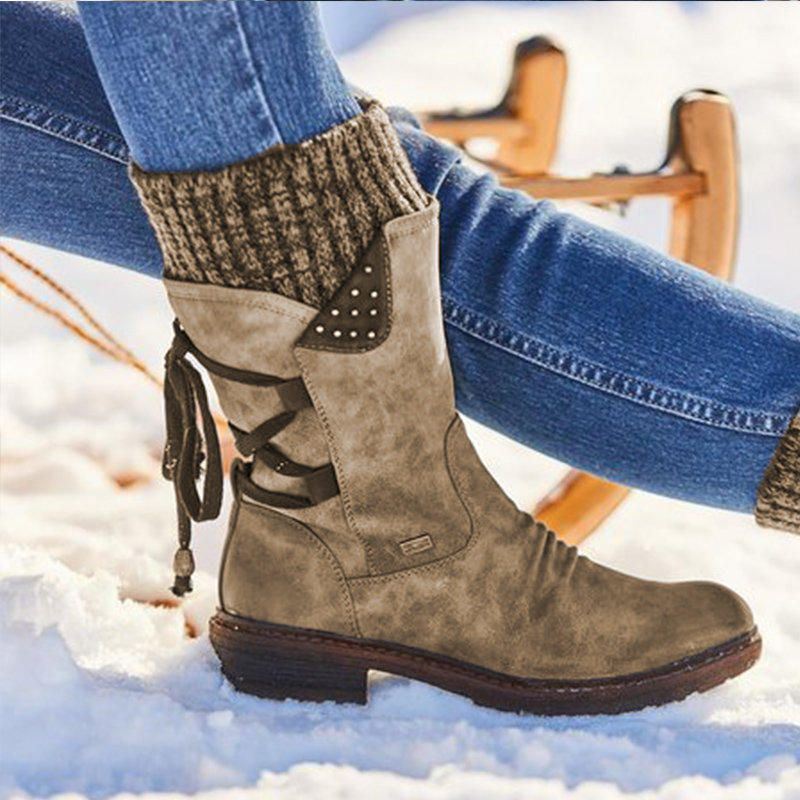 Dames Grote Maten Comfortabele Stiksels Casual Halfhoge Laarzen Snowboots