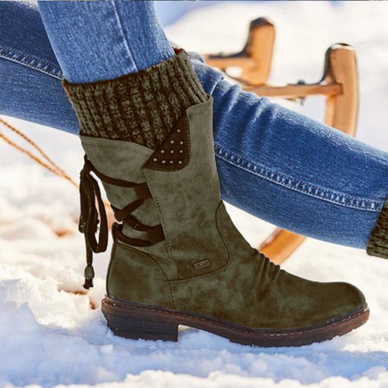 Dames Grote Maten Comfortabele Stiksels Casual Halfhoge Laarzen Snowboots