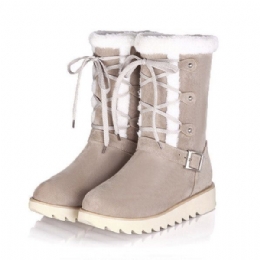 Dames Grote Maten Platte Katoenen Snowboots Met Veters En Enkellaarsjes Met Voering Van Bont