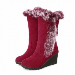 Dames Kunstbont Voering Trim Halfhoge Sneeuw Wedge Heel Snowboots