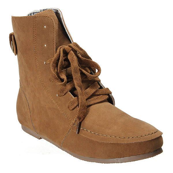 Dames Lace Up Winter Boots Faux Suede Flat Ankle Shoes