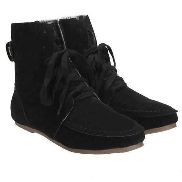 Dames Lace Up Winter Boots Faux Suede Flat Ankle Shoes