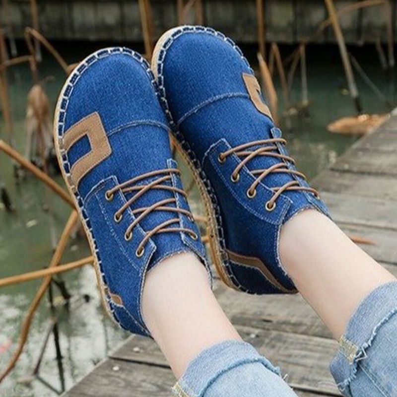 Dames Retro Casual Lace-up Comfortabele Handstiksels Espadrilles Platte Korte Laarzen