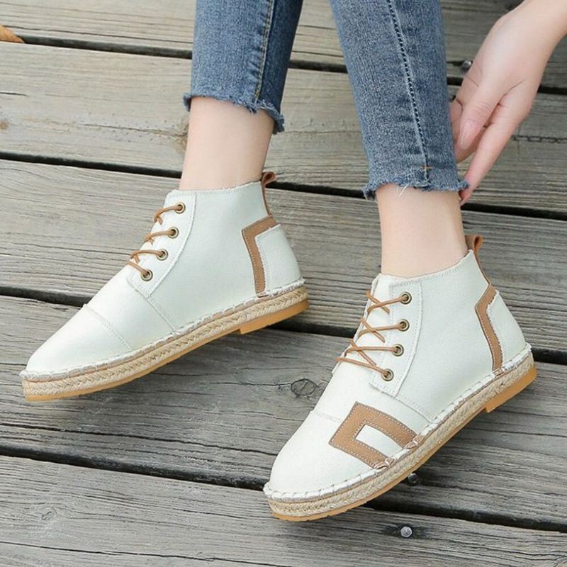 Dames Retro Casual Lace-up Comfortabele Handstiksels Espadrilles Platte Korte Laarzen