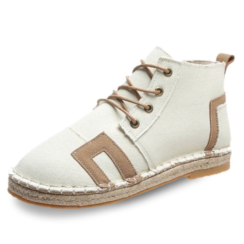 Dames Retro Casual Lace-up Comfortabele Handstiksels Espadrilles Platte Korte Laarzen