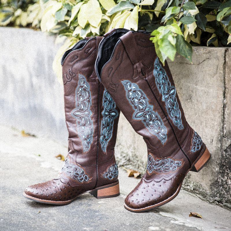 Dames Retro Geborduurde Cowboylaarzen Met Geborduurde Bloemen