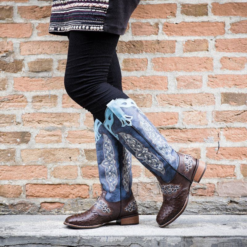 Dames Retro Geborduurde Cowboylaarzen Met Geborduurde Bloemen