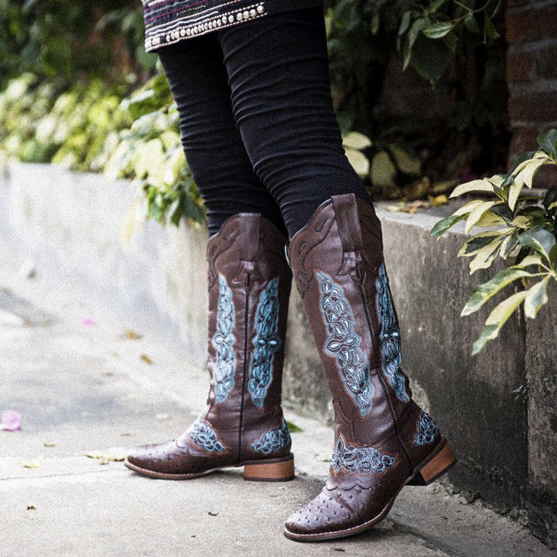 Dames Retro Geborduurde Cowboylaarzen Met Geborduurde Bloemen