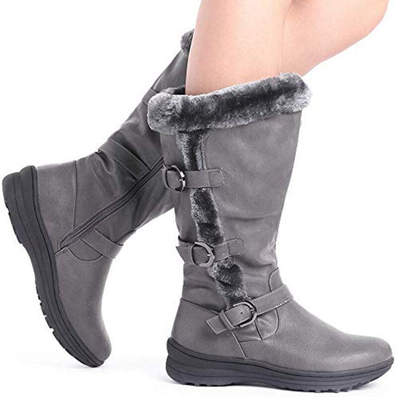 Dames Retro Pluche Voering Warme Casual Halfhoge Snowboots