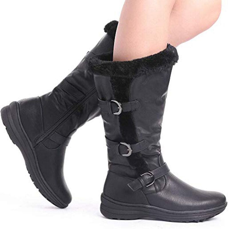 Dames Retro Pluche Voering Warme Casual Halfhoge Snowboots