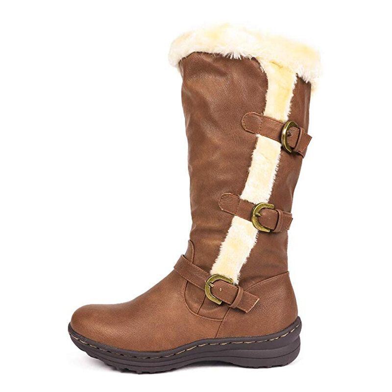 Dames Retro Pluche Voering Warme Casual Halfhoge Snowboots