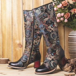 Dames Rundleder Met Bloemenprint En Warme Antislip Casaul Halfhoge Laarzen