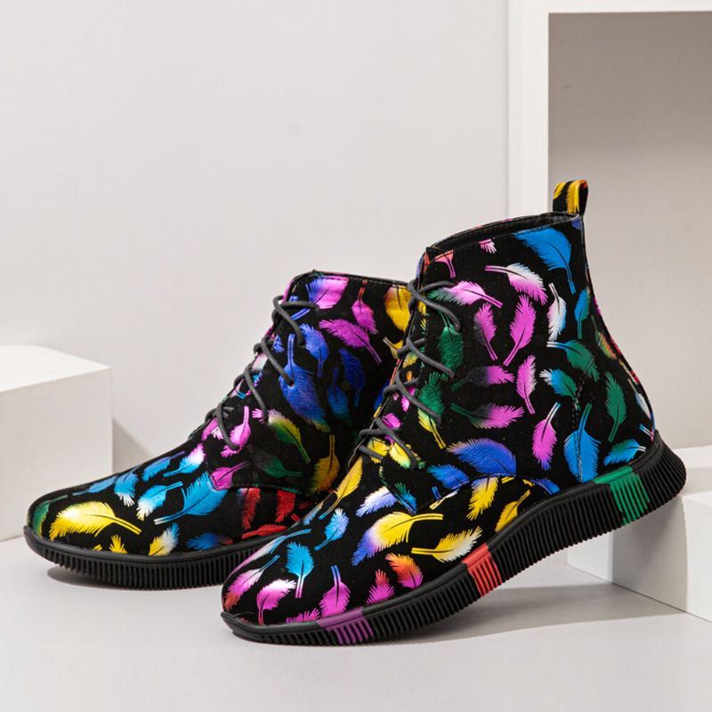 Dames Stytish Kleurrijke Graffiti Lace Up Korte Kalf Combat Boots