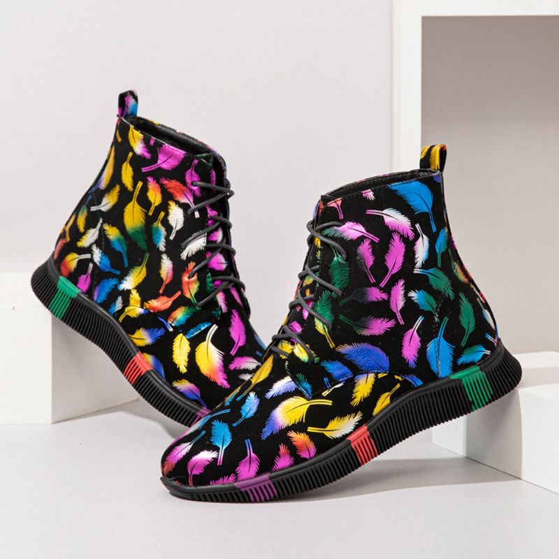 Dames Stytish Kleurrijke Graffiti Lace Up Korte Kalf Combat Boots