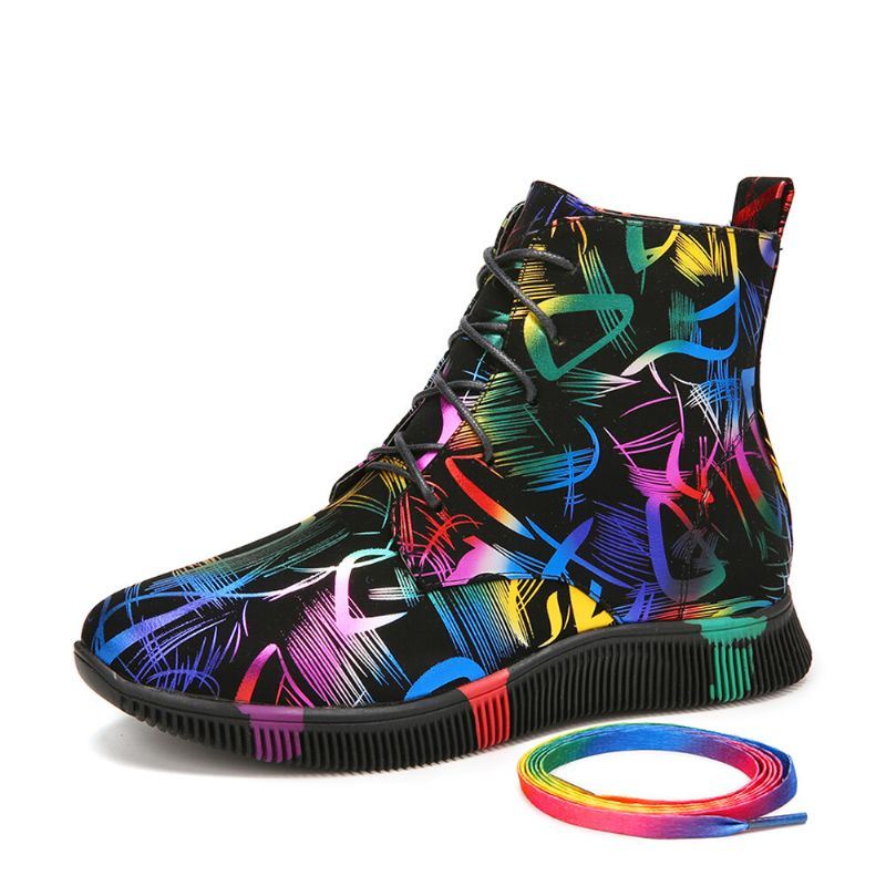 Dames Stytish Kleurrijke Graffiti Lace Up Korte Kalf Combat Boots