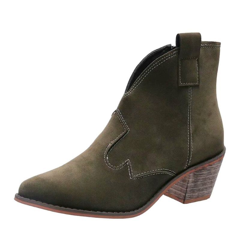 Dames Suede Puntige Teen V-cut Chunky Heel Enkellaarsjes