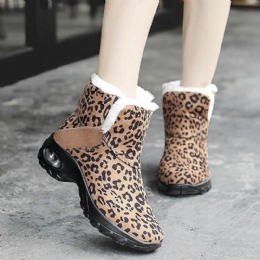 Dames Warm Gevoerde Antislip Leopard Slip On Korte Snowboots