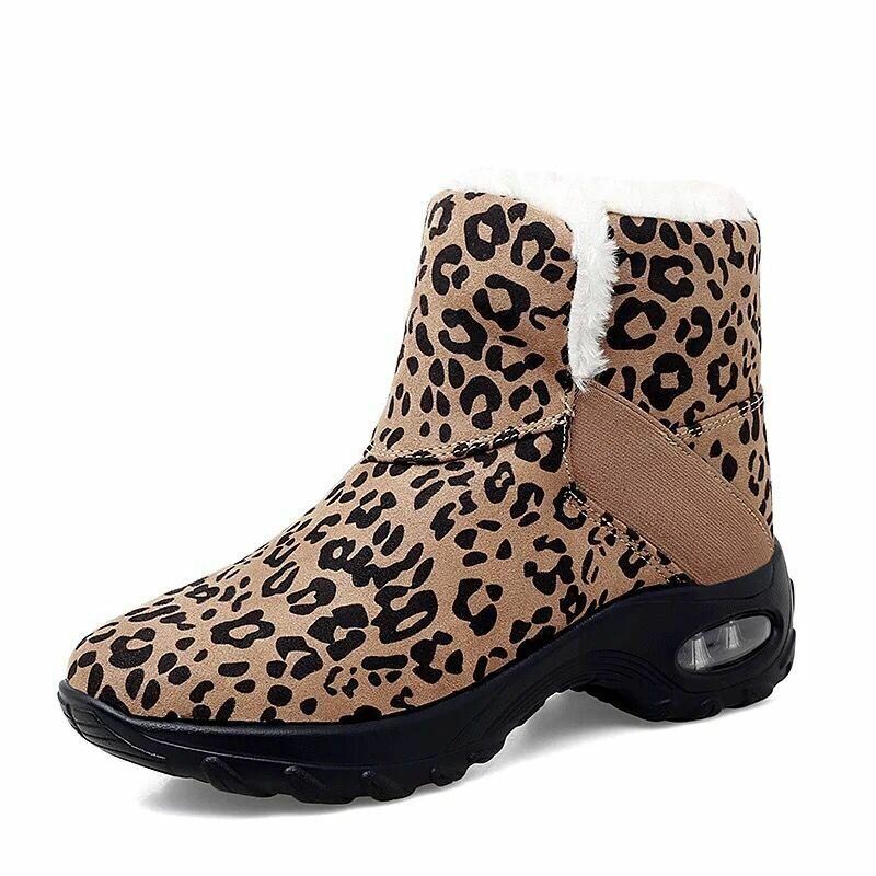 Dames Warm Gevoerde Antislip Leopard Slip On Korte Snowboots