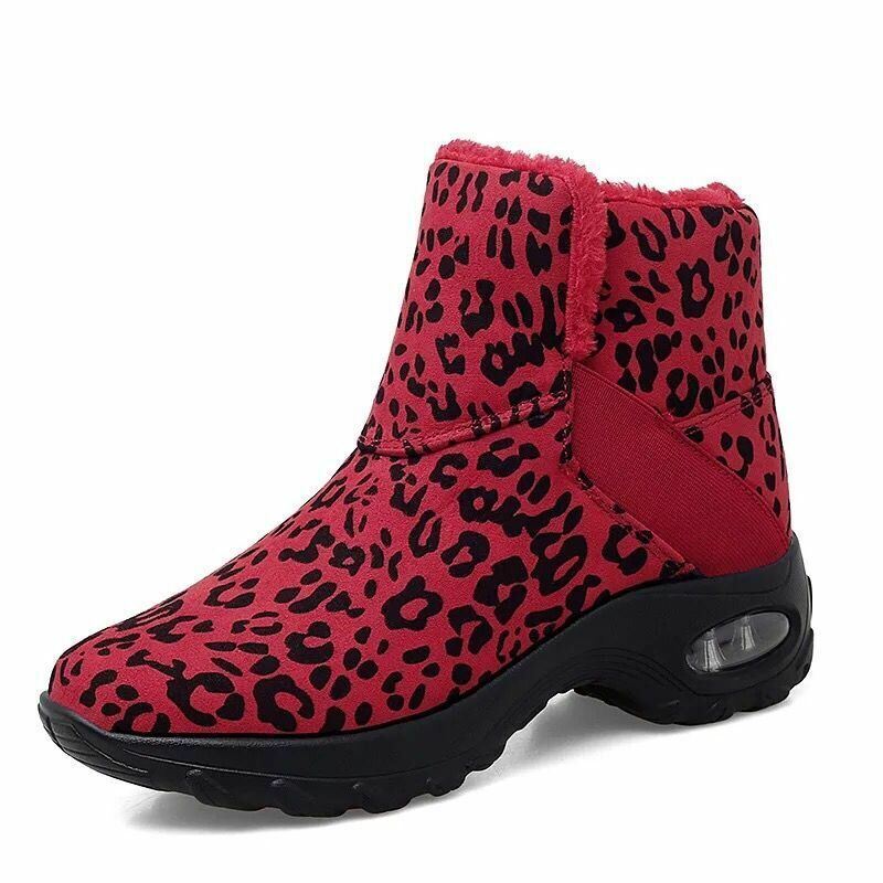 Dames Warm Gevoerde Antislip Leopard Slip On Korte Snowboots