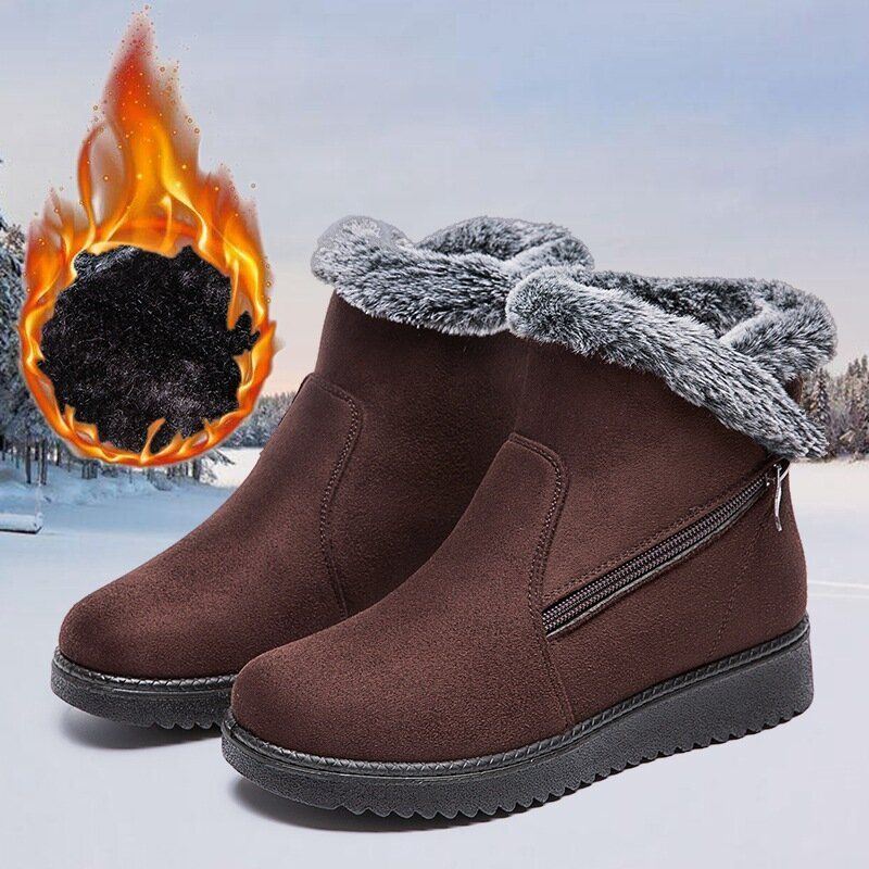 Dames Warm Gevoerde Maat Rits Effen Kleur Enkel Snowboots