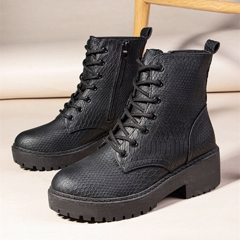 Dames Wearable Serpentine Lace Up Chunky Heel Combat Boots