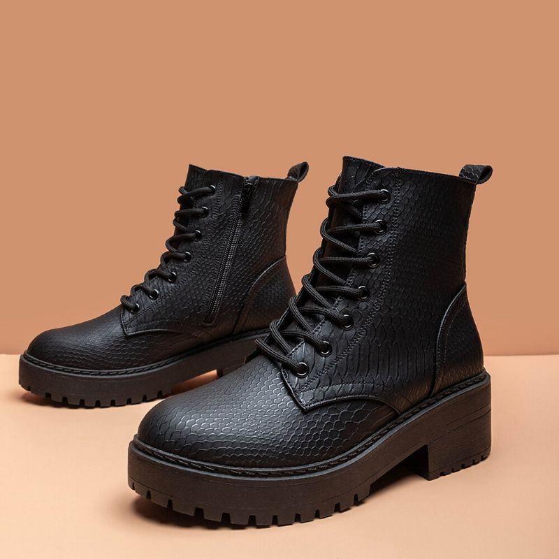 Dames Wearable Serpentine Lace Up Chunky Heel Combat Boots