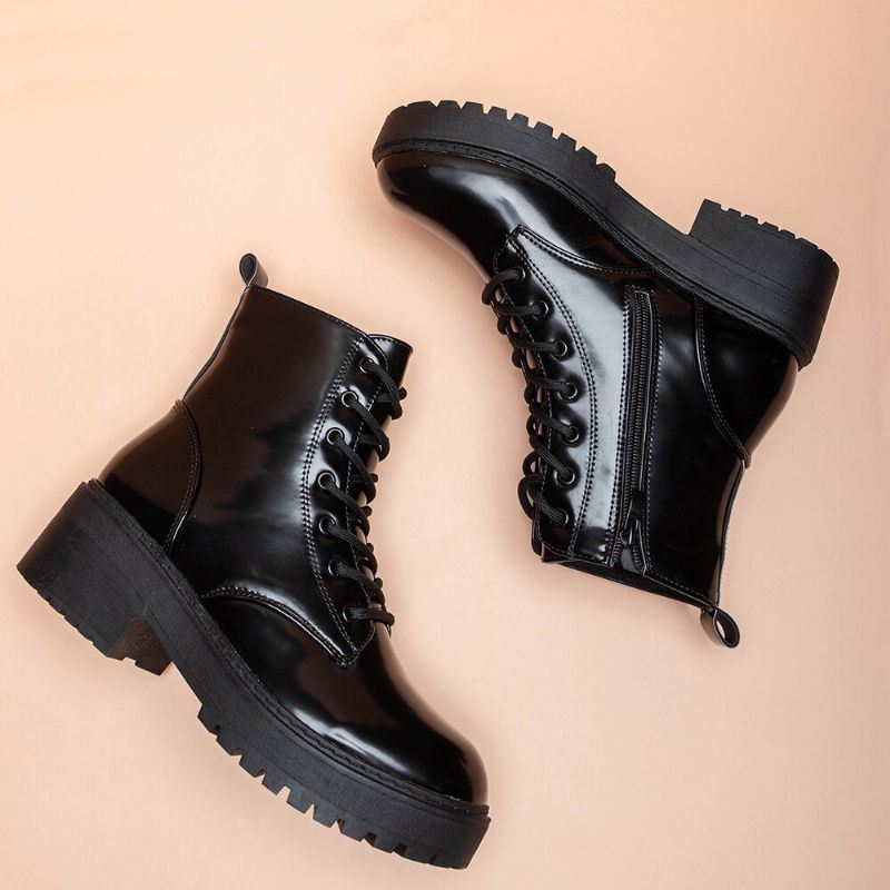 Dames Wearable Serpentine Lace Up Chunky Heel Combat Boots