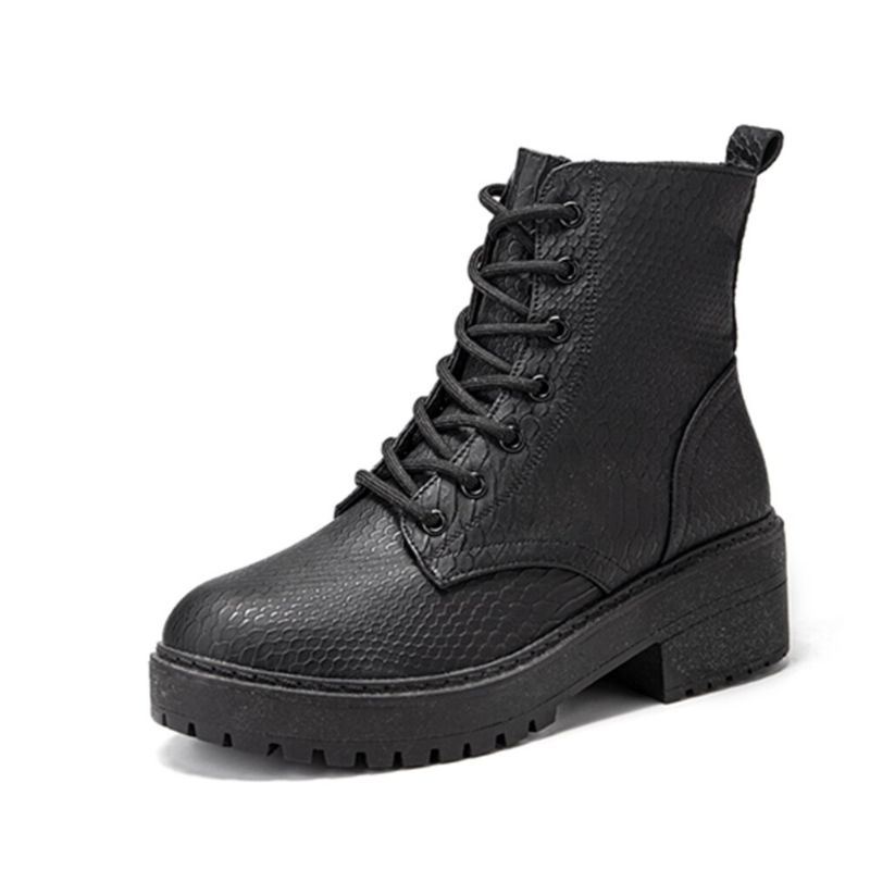 Dames Wearable Serpentine Lace Up Chunky Heel Combat Boots