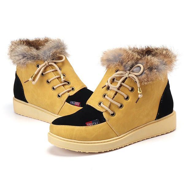 Dames Winter Lace Up Flats Bontvoering Warm Houden Katoenen Ankel Snowboots