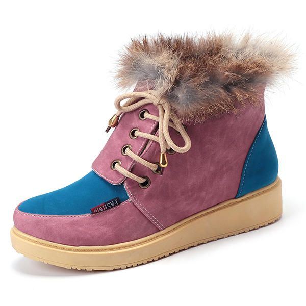 Dames Winter Lace Up Flats Bontvoering Warm Houden Katoenen Ankel Snowboots