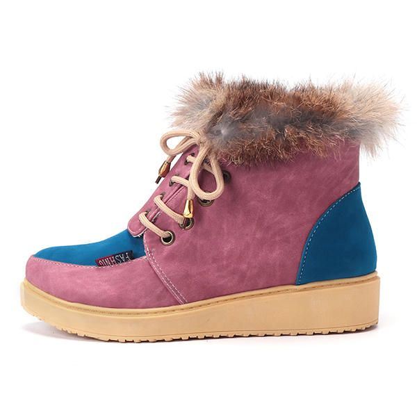 Dames Winter Lace Up Flats Bontvoering Warm Houden Katoenen Ankel Snowboots